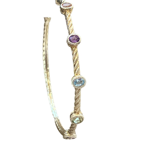 ONE Judith Ripka Sterling Gold Clad MultiColor Gemstones 2" Hoop Pierced Earring - Picture 2 of 11